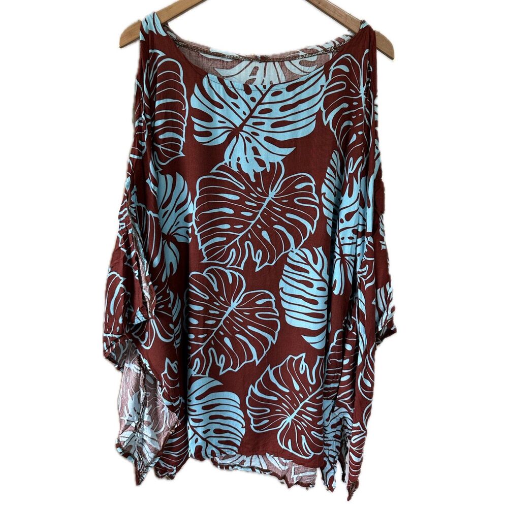 Unbranded Hawaiian Tropical Leaves Cutout Waterfall Sleeves Hoodie Tunic Top XL